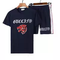 new gucci tracksuit survetement manche courte embroidery angry wolf